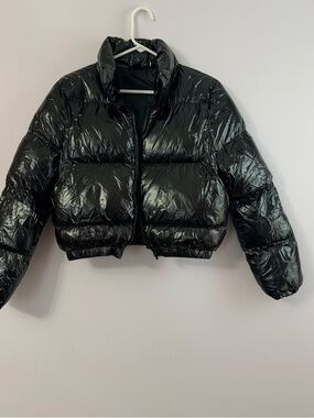 SHEIN Glossy Black Cropped Puffer Jacket